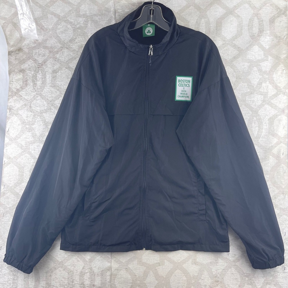 Boston Celtics 2024 World Champions Windbreaker Jacket Mens M Black Full Zip
